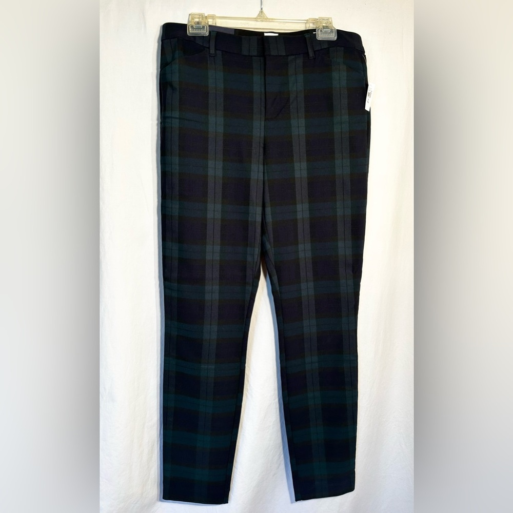 WOMENS NEW 12 TALL GAP SIGNATURE SKINNY ANKLE GREEN BLACK PLAID STRETCH PANTS
